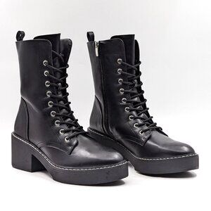 Nine West Women Den Black Vegan Leather Platform Festival Combat Boots size 10